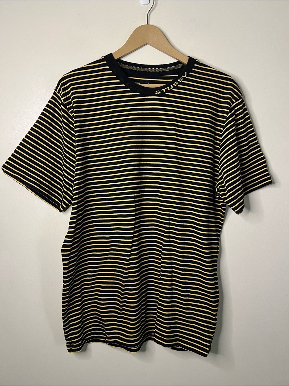 Stussy Striped Black Yellow T Shirt Size M